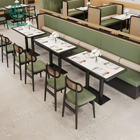 Moderne Carré Bois Marbre Cuir Commercial Café Thé Boutique Restaurant Ensemble Mobilier Canapé Cabine Sièges Chaise et Table