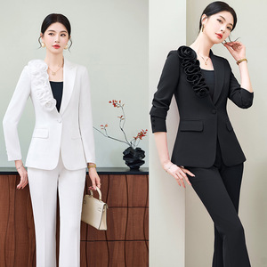 Women's Suit Set Solid Color Polyester Fiber Spring Work Casual Elegant Two Piece Jacket And Trousers - Product Image 1