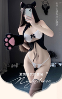 Ensemble de lingerie Cat Girl, bikini triangle plissé, harnais, culotte, coiffe, gants, costume de cosplay pour fête