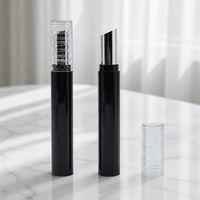 Tube de rouge à lèvres vide Yuecai Slim, noir mat, avec capuchon côtelé transparent et embout chromé incliné, pour baume à lèvres, contenant cosmétique, vente en gros