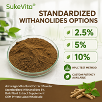 Extrait de racine d'Ashwagandha en poudre, avec 5% de Withanolides standardisés, supplément d'extrait végétal en vrac, OEM, marque privée, vente en gros