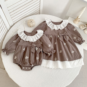 Gaun Anak Perempuan Gaya Korea 2026 Musim Semi Jumpsuit Bayi Lengan Panjang Kerah Renda Gaun Bordir Modis untuk Anak Perempuan - Product Image 3