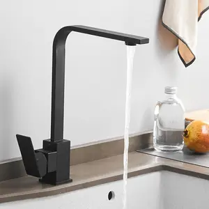 Frud — robinet mitigeur d'évier carré noir mat, tapisserie avec bec pivotant, robinet de cuisine noir mat