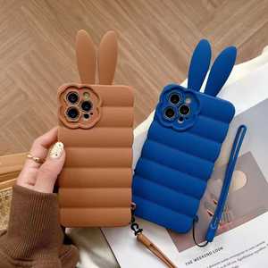 高品質高級3Dうさぎ耳付きiPhone13 Pro Max用スマホケース、フラワーデザイン耐衝撃スマホケース - Product Image 2