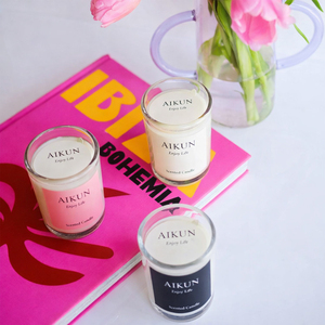 Vela Aromática de Cera de Soya Personalizada OEM de Fábrica AIKUN, en Vaso de Vidrio, para Decoración del Hogar, Relajación, Spa, Baño y Dormitorio - Product Image 1
