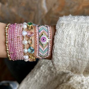 Miyuki moda el yapımı kristal tatlısu inci bilezik bileklik seti 18K altın kaplama bakır nazar boncuk Charm bilezik - Product Image 6