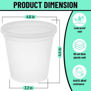 24/32oz Food <b>Storage</b> Containers <b>Freezer</b> Deli Cups for Soup Plastic Deli Kitchen Leak-Proof Soup Cup Food Containers with Lids - Product Image 2