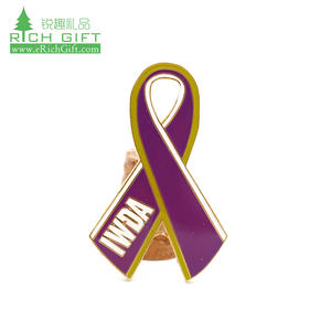 ช้อปปิ้งออนไลน์ที่ไม่ซ้ำกันทองเสร็จสิ้นตายตัดเข็มกลัดโลหะผ้าไหมสีม่วงสีชมพูสีแดงเต้านมมะเร็งริบบิ้นปกป้ายขา - Product Image 3