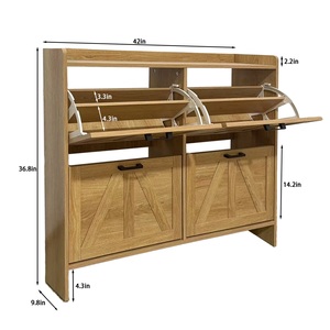 Light Oak Rustic Barn Door Shoe Cabinet 4 Flip Drawers Entryway Organizer Living Room <b>Storage</b> - Product Image 5