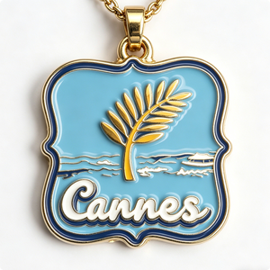 Collier pendentif émaillé Cannes Palm Beach – Bijou souvenir de la Côte d'Azur à thème amour imprimé découpé pour femme - Product Image 6