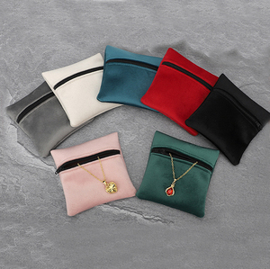 9.5x9.5cm Teal Zipper Velvet Jewelry Pouch Velvet <b>Small</b> Storage <b>Bag</b> Jewelry <b>Bag</b> for Necklace Ring Earring Jewelry Gift Packing - Product Image 2