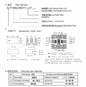 Filtro de paso bajo StrongFirst LTCC para microondas 1,6*0,8*0,6mm 2690MHz utilizado en WLAN DSTV Bluetooth LNB PHS y teléfonos inalámbricos - Product Image 2