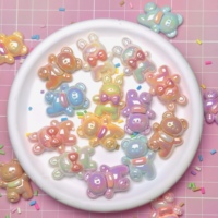 Nouveaux cabochons en résine à dos plat, motifs lapin et ours, avec nœud papillon, plaqués AB, style dessin animé, pour loisirs créatifs, scrapbooking, décoration de coques de téléphone et DIY