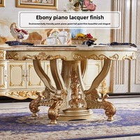 Table à manger de style européen en bois avec plateau en marbre sculpté, plateau tournant de forme circulaire, ensemble de meubles pour hôtel, villa, usage domestique, chaise