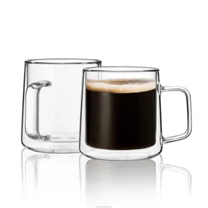 CnGlass Clear Milk Tea Cup Glass Coffee Espresso Cups Microwave Safe Customised Double Dual Wall Glass Coffee Mug Wholesale