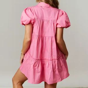 Nouvelle Arrivée Robe Courte Ample Plage Coupe A-Line Élégante Décontractée Vintage Coton Boutons Sexy Femme Tricotée - Product Image 6