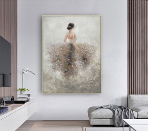 Quadro da parete con cornice bianca, arte astratta 3D con texture, <span class=keywords><strong>dipinto</strong></span> a olio fatto a mano, decorazione per soggiorno, tela con <span class=keywords><strong>ballerina</strong></span>, <span class=keywords><strong>dipinto</strong></span> decorativo. - Product Image 5