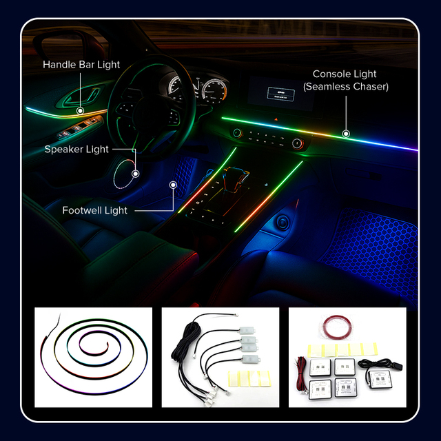 Trontech Auto Atmosphere Lighting Color-Changing LED Interior Decorative Acrylic Ambient Light Strip APP Control Universal