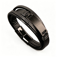 Bracelet multi-couches pour homme, barre métallique gravable, fermoir magnétique, style vintage, personnalisable, cadeau pour petit ami
