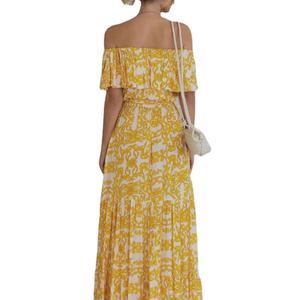 Vestido Casual Personalizable con Estampado, Hombro Descubierto, Manga Corta y Volantes para Verano y Otoño - Product Image 3