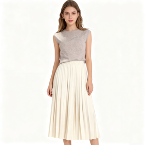 Elegant <strong>White</strong> Black Pink Pleated Long Midi <strong>Skirt</strong> Women High Waist PU <strong>Leather</strong> Breathable Casual Style - Product Image 4