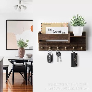 Wooden <b>wall</b>-mounted <b>key</b> <b>holder</b> for bedroom or study, solid wood <b>wall</b>-mounted storage rack for organizing miscellaneous items. - Product Image 3