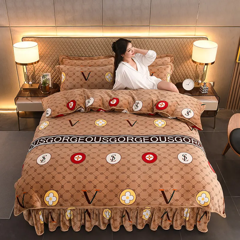 Wholesale Bedding Luxury Bedspread Design Bed Sheet Bedding Sets Collections Home bed skirt style Design Bedding set