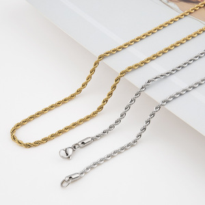 No Tarnish Vacuum Plating Gold Stainless Steel Twisted <b>Rope</b> <b>Chain</b> Necklace | Durable Hip-Hop Men's Styles - Product Image 2