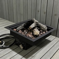 Brûleur à gaz carré encastrable de 43 cm en acier inoxydable avec revêtement noir pour foyer extérieur et cheminée.