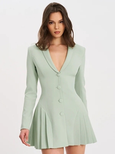 <span class=keywords><strong>Abito</strong></span> Mini da Donna Personalizzabile con Risvolto a Tacca, Stile Blazer da Ufficio, Leggermente Elasticizzato, con Pieghe Sartoriali - Product Image 4