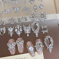 Charmes en zircon de luxe pour ongles, bijoux rétro en argent et zircon, décoration 3D pour ongles, pour salon de beauté