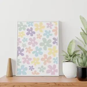 Danish Pastel Aesthetic Sun Flower Geometry Canvas Painting Bedroom Wall Art For Children's Room Decoration