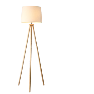 Simple KD Solid Wood E26 LED Floor <b>Lamp</b> Nordic Tripod Minimalist Design with Fabric Shade for Living Room and <b>Study</b> - Product Image 2