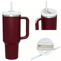 Mug de voyage isotherme en acier inoxydable de 40 oz avec poignée, paille et couvercle rotatif anti-fuite - Couleur personnalisée pour utilisation en voiture