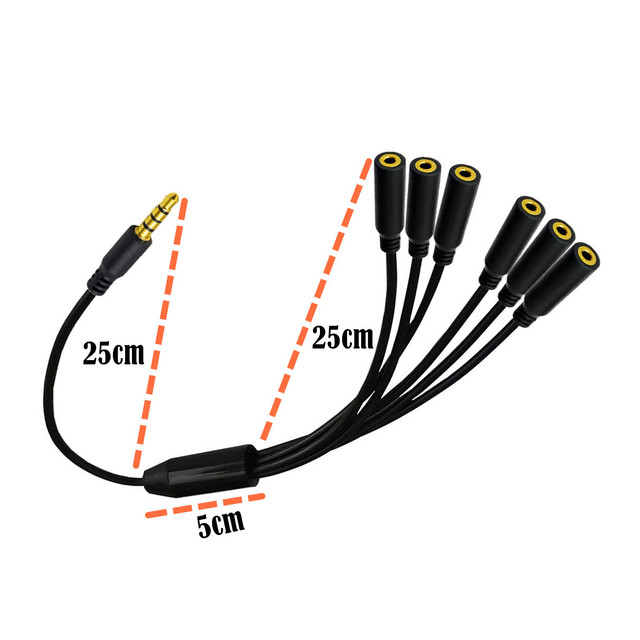 3.5mm (1/8") TRRS 4-Pole/3-Rings Male to 6x Female 3.5mm TRRS 4-Pole/3-Rings Stereo Splitter Audio Cable, Gold-Plated, 0.5m