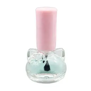 卸売小さな子猫形透明ガラス空6mlマニキュアボトルファンシーラウンドピンクキャップとブラシ
