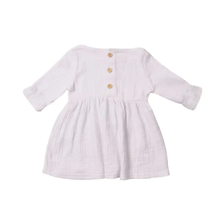 Factory Direct Sales Fall White Kids Dresses Long Sleeve Pleated Skirt Button Cotton Fabric Girls Baby Dress