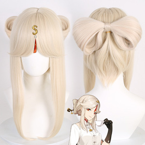 Vente en gros <span class=keywords><strong>Genshin</strong></span> Impact Cosplay 50cm de long droit Beige <span class=keywords><strong>Ningguang</strong></span> perruque synthétique Anime Halloween fête résistant à la chaleur perruque de cheveux - Product Image 1