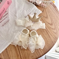 Adorable Gorro de Lana con Lazo y Flor, Gorro Suave para Proteger la Fontanela, Adecuado para Recién Nacidos, Conjunto de Gorro y Calcetines para Uso Diario