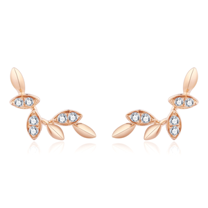 ต่างหูเพชรแท้18K สำหรับสตรีต่างหูรูปใบไม้สวยงามสีโรสโกลด์ - Product Image 1