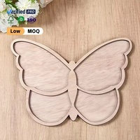 Plateau de service en bois de forme papillon de qualité supérieure, plateau à collation divisé en 4 sections pour les fêtes, dessert, bois artisanal durable