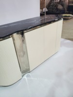 Table à manger convertible en marbre naturel et acier inoxydable Sendi FSF-CST01 avec placage PVD, mobilier moderne pour salon