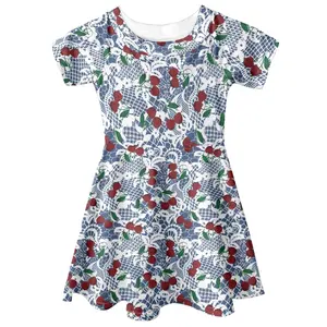 Promotional Custom Cherry Style Kids Cute Short Sleeve Dress Summer Quality Wholesale Dresses For Girls Children Casual Clothes
