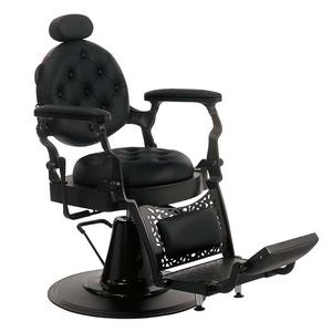Lujosa Silla de peluquero hidráulica dorada, Silla De <span class=keywords><strong>Barberia</strong></span> Profesional de cuero para peluquería negra, muebles de tienda para hombres - Product Image 1