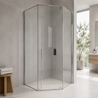 Cabine de douche d'angle en acier inoxydable argenté brillant avec diamants, porte en verre moderne pour salle de bain, idéale pour hôtel et maison