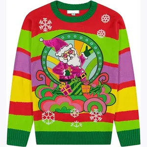 Custom ZHUNA Funny Xmas Reindeer Pattern Round Neck Jacquard Knitted christmas Sweater