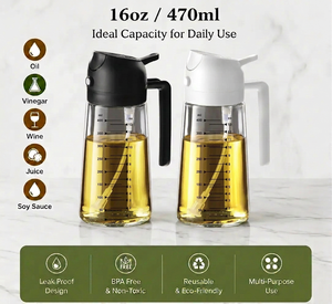 TrendPlain Sağlıklı Çok Amaçlı Cam Yağ Dağıtıcı İkili Set 2'si 1 Arada Mutfak Yağ Püskürtücü Seti Siyah & Beyaz 470ml - Product Image 5