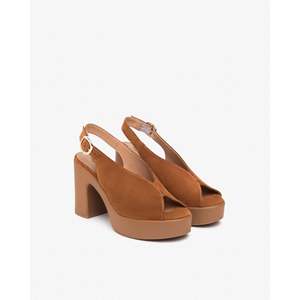 Sandales à talons pour femmes Nero Giardini E513646D en cuir marron suède, plateforme, talon haut, bout ouvert, pour l'été - Product Image 2