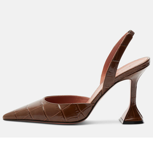Escarpins slingback pour femmes en cuir verni gaufré croco, à bout pointu et talon trompette sculpté, vente en gros OEM - Product Image 1