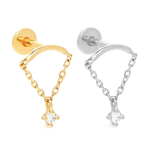 ROXI Moda Sencilla Plata de Ley 925 Diamante Borla Cadena Parte Trasera Plana Piercing de Cartílago Zirconia Hélice Pendiente - Product Image 1